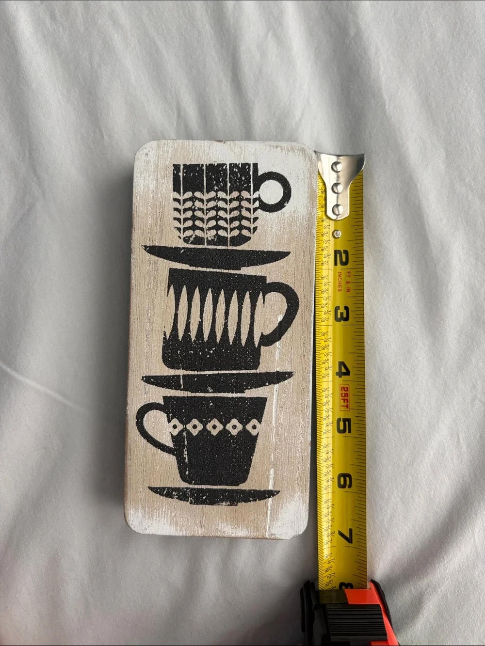 Rustic Stacked Teacups Wall Plaque - Black with White Background